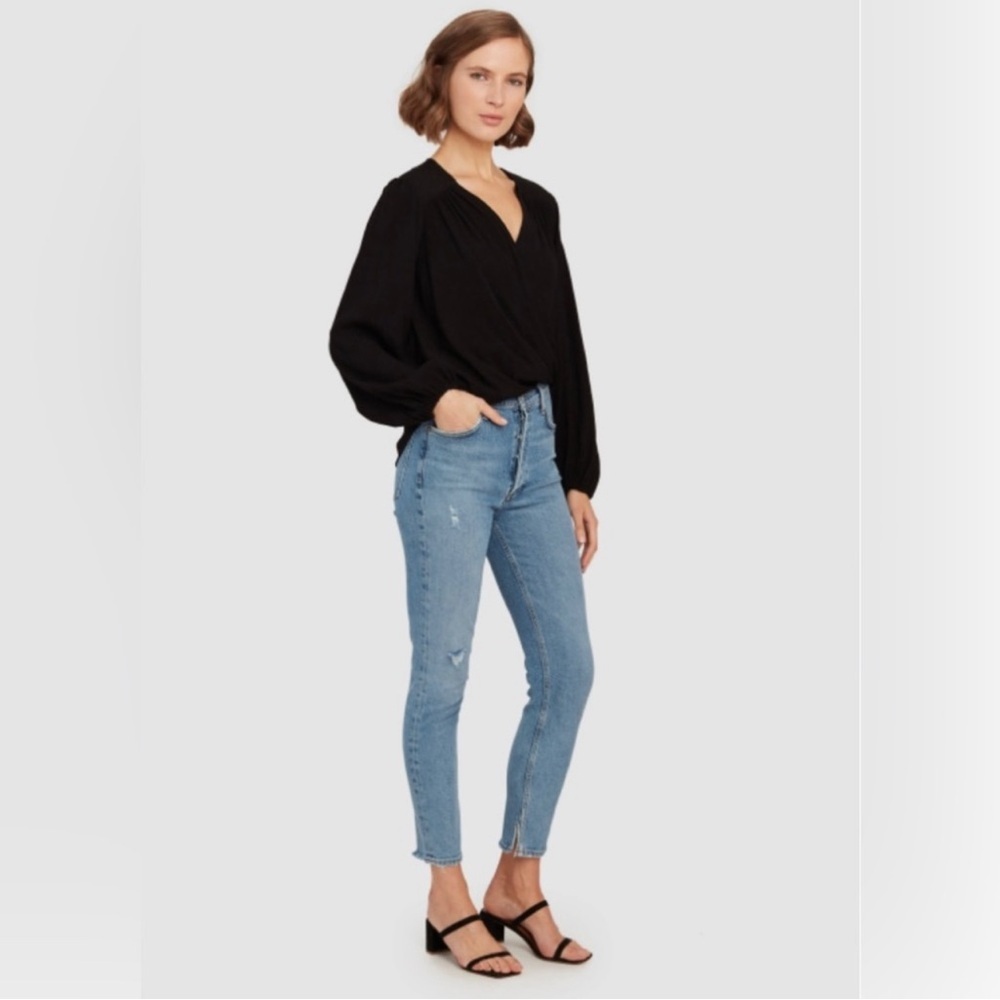FREE PEOPLE CHECK ON IT BLACK WRAP TOP SIZE XS - Picture 2 of 7
